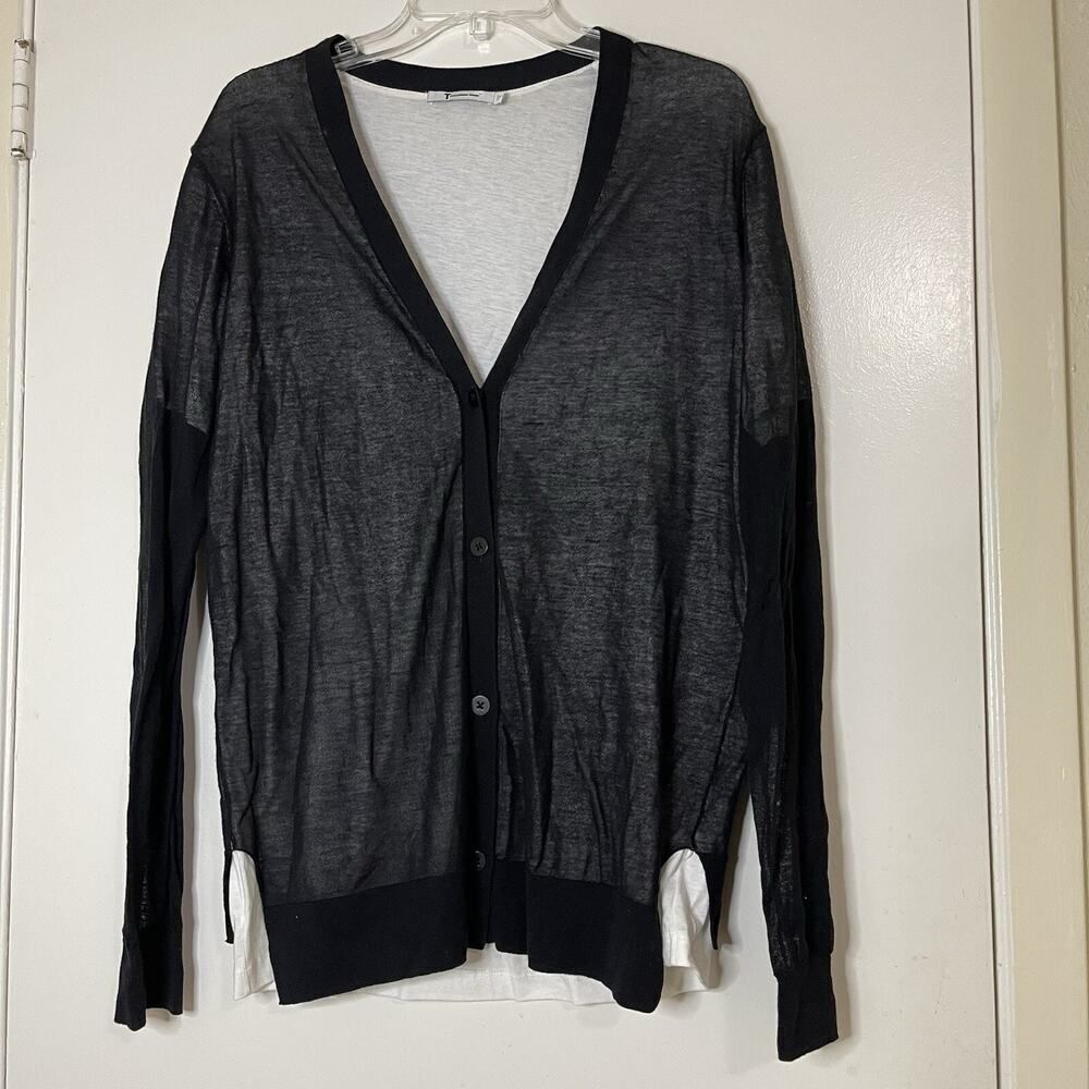 T Alexander Wang double layer black button front vneck cardigan size medium